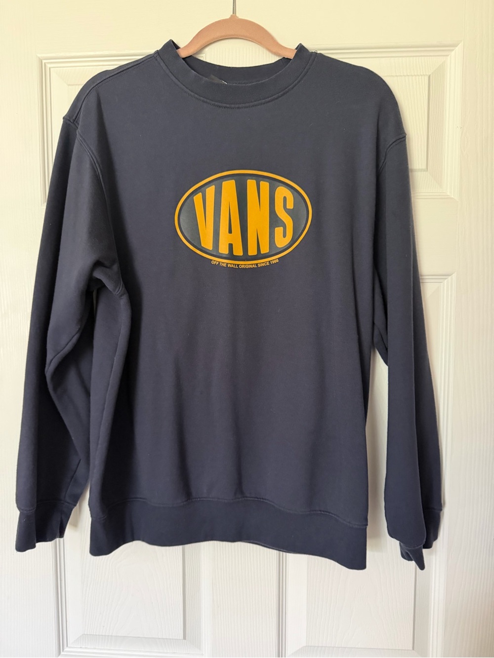 Vans Men's Dark Blue Crewneck Sweatshirt with Yellow Logo